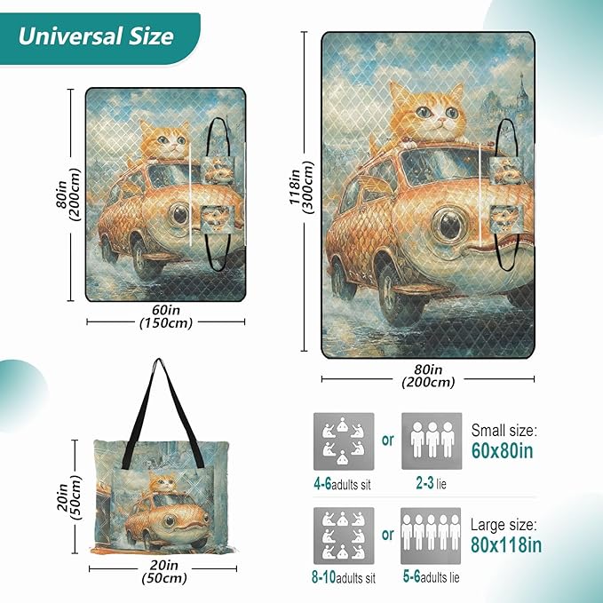 KLL Funny Cat Fish Shaped Car Waterproof Beach Blankets Soft Party Outdoor Playmat for Adults Summer Gift colcha para picnic