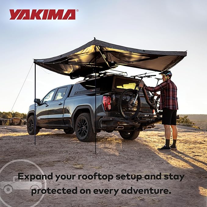Yakima Freestanding Roof Mounted Awning 270 Degree 80 Sq Ft Travel Sun Protection Canopy w/Support Legs for Left Side of Vehicle OverNOut 270 LG