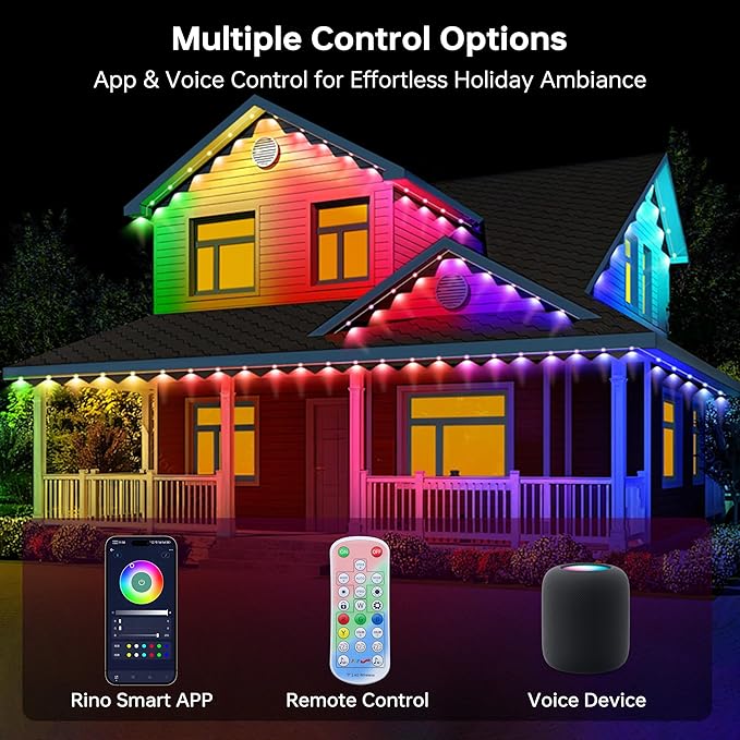 Permanent Outdoor Lights for House 120FT with 72 LED Smart RGB Christmas Outdoor Lights with App/Remote Control Waterproof IP67 Eaves Light DIY Scene Mode for Holiday Garden Decor