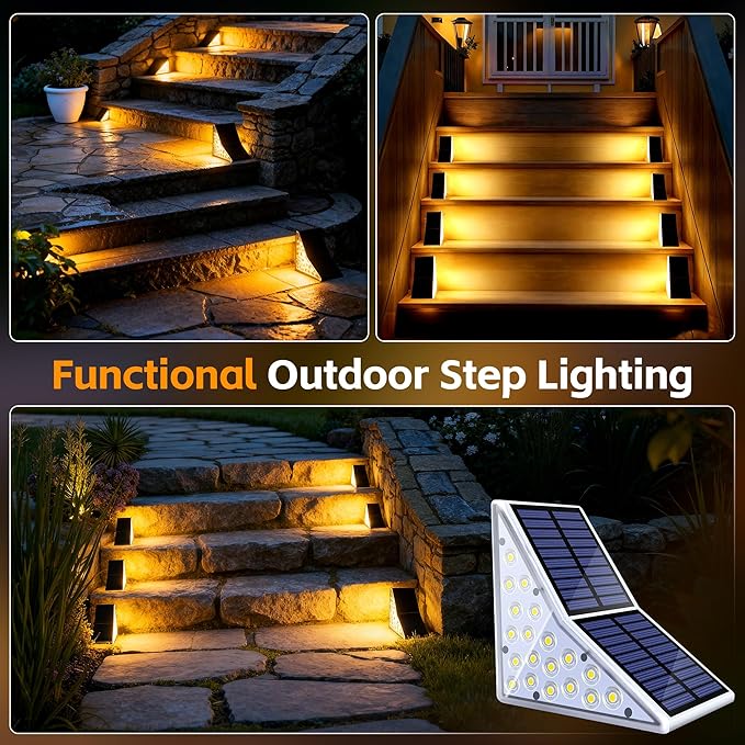 Solar Stair Lights Outdoor Waterproof IP65 Solar Outdoor Lighting 1200mAh19 LEDOutdoor Step Lightsfor Garden Stairs Decks Front Steps Porch and Terrace3000k Decorative Art(6Pack)