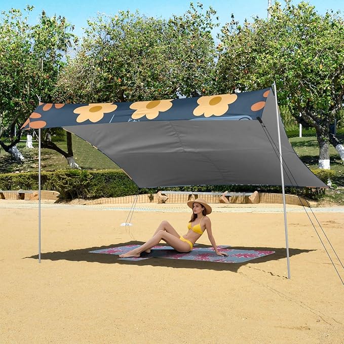Bear and Flower Camping Sun Shelter Beach Tent Portable Beach Sun Shade Outdoor Canopy for Camping Trips Fishing Picnic