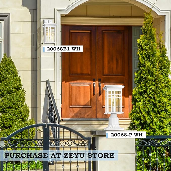 zeyu 2 Pack Outdoor Porch Lights Wall Mount - Modern Outside Lights for House Die-Cast Aluminum with Clear Glass Shade White Finish 20068B1-2PK WH