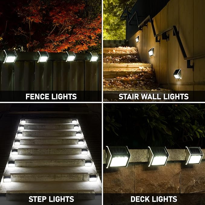 SOLPEX Solar Step Lights 16 Pack Stair Lights Outdoor Fence Lighting Solar Powered Deck Lights Waterproof 4 LEDs for Stairway Patio Porch Pathway Walkway Garden (Cold White)