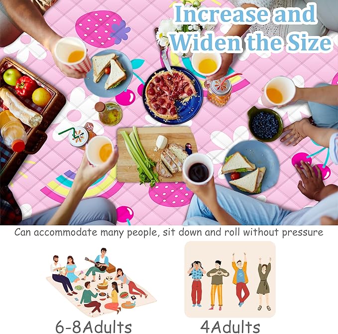 Poedist Large Waterproof Picnic Blanket 80 x 80 Set of Two Picnic Mats Pink Flowers and Flag