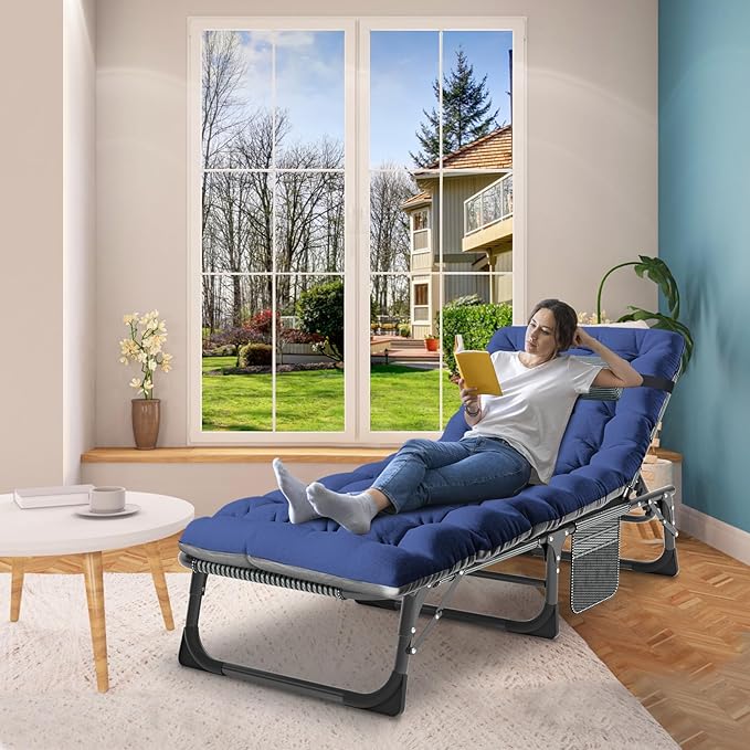 ABORON Heavy Duty Tanning Chair 5-Gear Outdoor Folding Chaise Lounge Chair with CushionPortable Beach Lounge Chair for Outdoor Sunbathing Patio Pool Lawn Deck Poolside