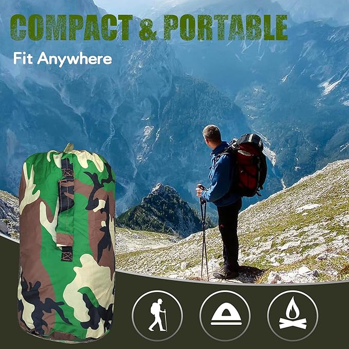 Woobie Blanket Thermal Insulated Military Poncho Liner Water-Resistant Portable Insulation for Hiking Survival with Compression Carry Bag (Forest)
