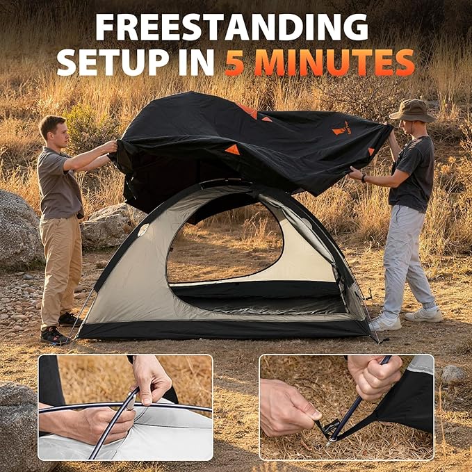 GEERTOP 2 Person 4 Season Blackout Camping Tent - Sleep in Darkroom Waterproof Rainfly Snow Skirt Lightweight Aluminum Pole Easy Setup for Hiking Mountaineering Family Camp