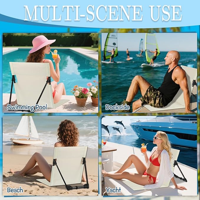 2 Pcs Foldable Pool Chairs - Durable Aluminum Flip Lounge Seats for Beach Camping &amp Lawn - Portable Foldable Poolside Seat Pool Chairs with Storage Bag for Edge of Poolside (Light Beige)