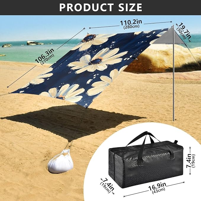 Beach Tent Sun Shelter Daisy Splash Lightweight &amp Easy Setup Beach Shade Canopy for Camping Fishing