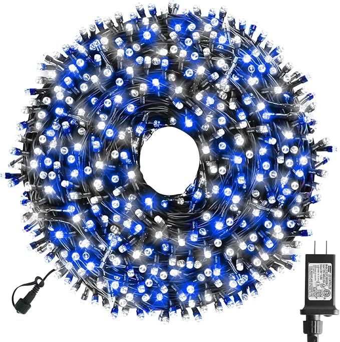 XTF2015 Christmas String Lights 105ft 300 LED Christmas Lights 8 Modes Memory Function &amp Timer- UL Certified - Outdoor Indoor Christma s Fairy Lights for Tree Garden Party Wedding(Blue + White