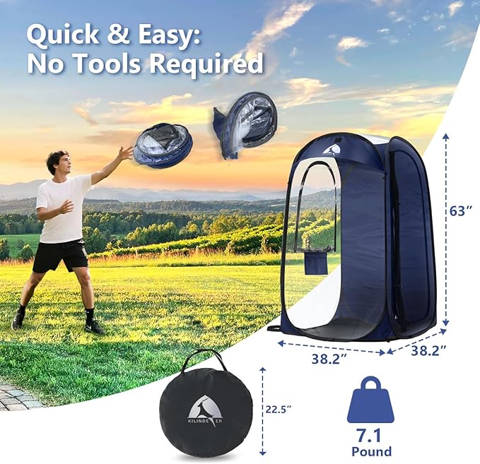 Sports Pod Kilindeer Pop Up Weather Tent for 1 Person – Portable All-Weather Shelter with Clear TPU Panels Instant Setup for Outdoor Events Camping Hiking Wind &amp Rain Protection