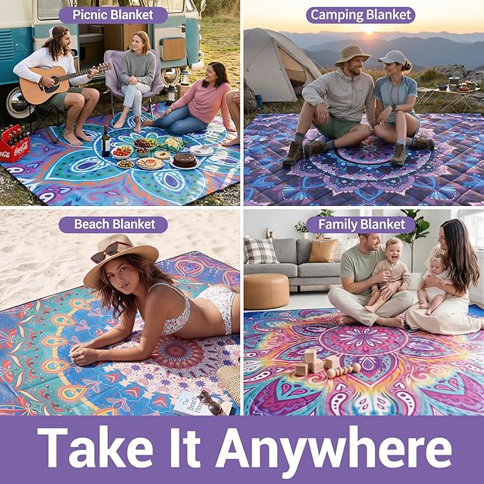 60x80 Extra Large Picnic Blankets Waterproof Sandproof Couple Outdoor Beach Blanket Foldable Grass Park Lawn Concert Mat Summer Camping Essentials Rv Travel Vacation Accessories Festival Gift
