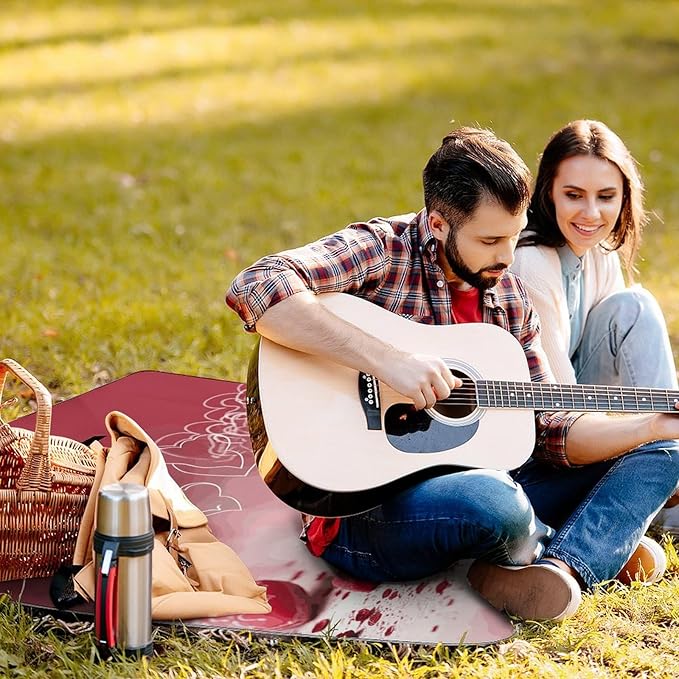 Outdoor Picnic Blankets Waterproof Quick Drying Extra Large Beach Blanket Valentine Day Picnic Mat for Park Beach Campin