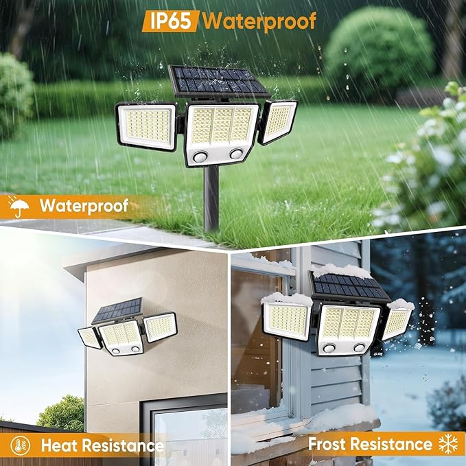 Solar Motion Sensor Outdoor Lights Waterproof - 3000LM 3 Modes Security Lights Outdoor 270° Illumination IP65 LED Solar Flood Wall Light for Garden Yard Patio Pathway (with Stakes 4)