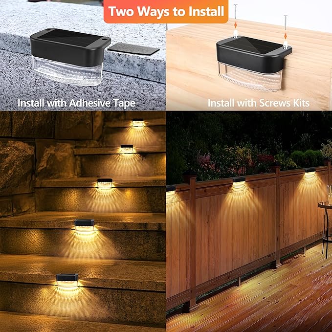 BrizLabs Solar Fence Lights Outdoor 12 Pack 3 Colors &amp 6 Modes LED Solar Deck Lights Warm White Outdoor Step Light IP65 Waterproof Cool White Wall Light Fence Lighting for Patio Yard Pool Raili