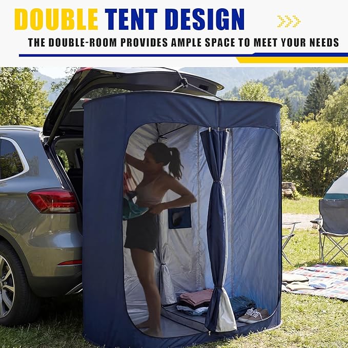Instant Changing Tent for SUV Trunk 2 Large Rooms Portable Stable Pop up Shower Privacy Shelter Outdoor Toilet Tent Dressing Room with Floor for Camping Beach Hiking Include Carry Bag Blue