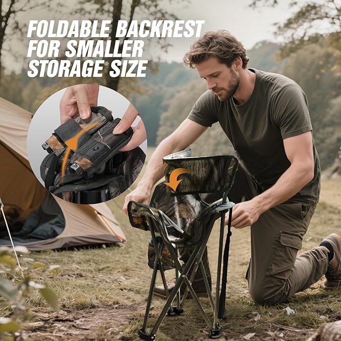 REDCAMP 2 Pack Tall Tripod Chairs for Adults Folding Lightweight Portable Golf Chairs for Spectators Compact 3 Legged Tripod Stools Seat with Backrest for Camping Fishing Hunting Camo