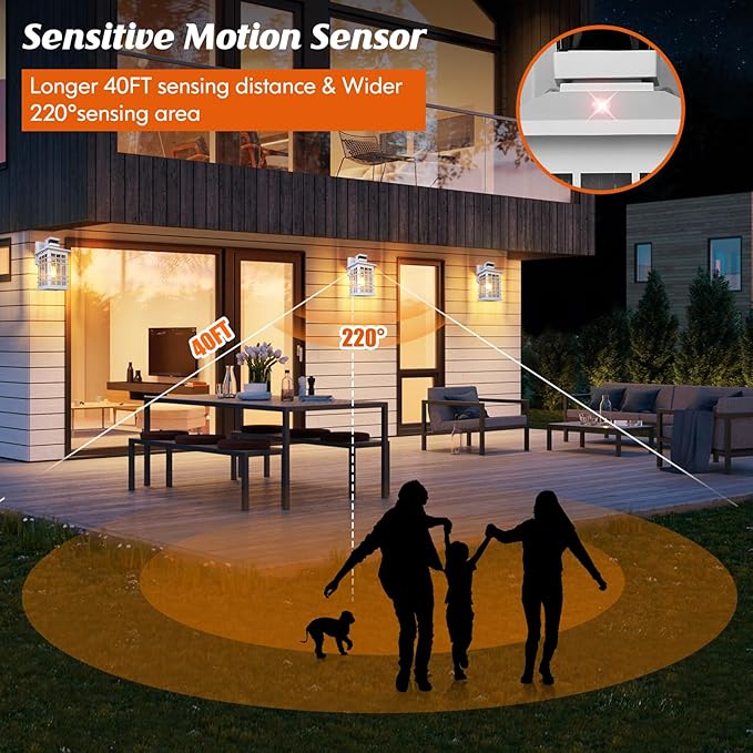 Motion Sensor Outside Wall Lantern Waterproof White Dusk Dawn Outdoor Lighting Wall Mount with Tempered Glass Modern Anti-Rust Motion Porch Light Fixture for Hallway Entryway Doorway