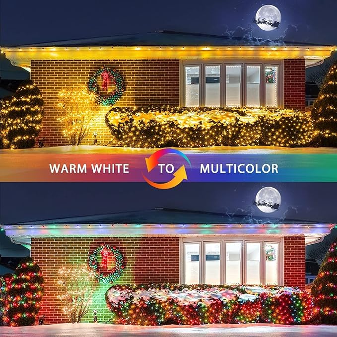 JMEXSUSS 360 LED Net Christmas Lights 12ft x 5ft Warm White &amp Multicolor 11 Modes Bush Lights Waterproof Connectable for Christmas Patio Garden Indoor Outdoor