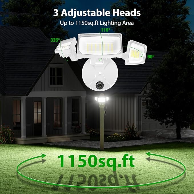 iMaihom 60W Dusk to Dawn Outdoor Lighting 6000LM Plug in Flood Light Outdoor 3 Heads Adjustable Security Lights with Remote Control Photocell SensorIP65 Waterproof LED Fixture for Yard Garage