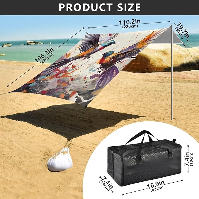BirdCamping Sun Shelters 9.2 x 10.5 FT Beach Canopy Tent Sun Shade with Carrying Bag for Camping Trips Fishing Backyard Fun or Picnics 21340927