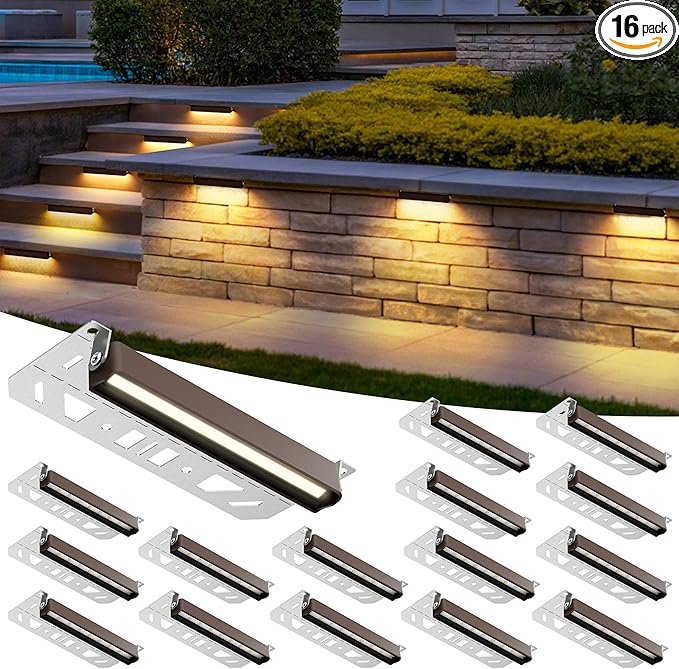 Retaining Wall Lights 7 Inch LED Hardscape Lighting Waterproof 12V Low Voltage Landscape Lighting Outdoor Step Lights for Patio Stairs Deck 2700K 270° Rotate 16 Pack