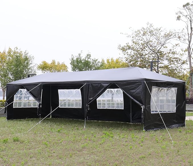 10'x30' Outdoor Party Tent with 8 Removable Sidewalls Waterproof Canopy Patio Wedding Gazebo Black