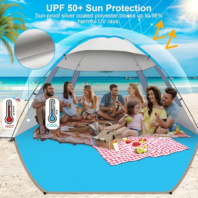 Gorich Beach Tent Sun Shelter for 3/4/6/8/10 Person with UPF 50＋ UV Protection Lightweight &amp Easy Setup Beach Shade Canopy Portable Beach Shade Tent Beach Cabana