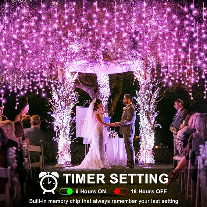 33FT 400 LED Icicle Lights for Outside Christmas String Light with 8 Modes 75 Drops Waterproof Plug in Valentines Lights Outdoor for House Room Yard Party Wedding Xmas Decorations Pink