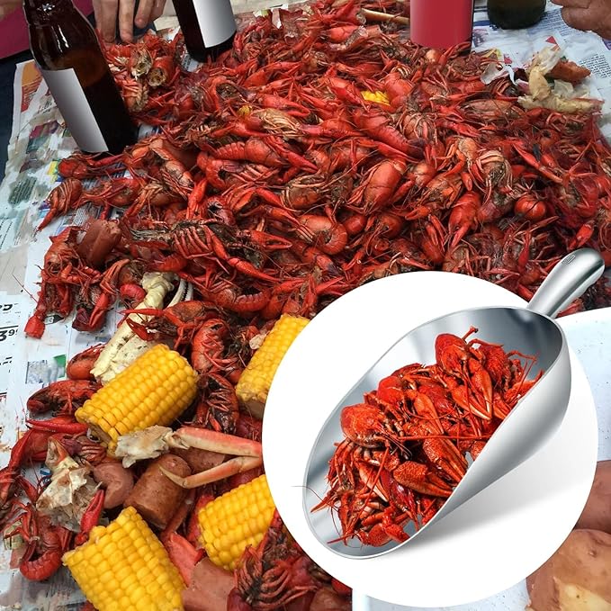 58-ounce Metal Ice Scoop Large Crawfish Scoop Aluminum Utility Scooper Round Bottom Crawfish Boil Party Supplies Accessories for Pet Food Rock Salt Seafood Cat Litter Kitchen Bar Ice Machine