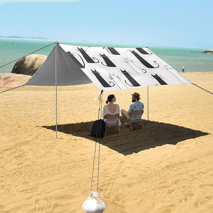 ALAZA Cartoon Cat Kitten Beach Tent Sun Shelter UPF50+ Protection Beach Shade Canopy w/ 4 Sandbags for Outdoor Camping Fishing Backyard Fun Picnic 10x9 ft