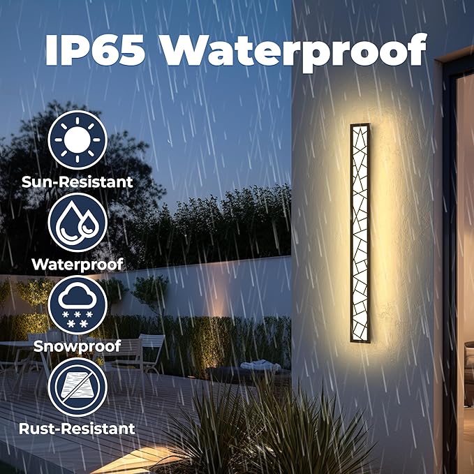 Outdoor Wall Lights 31.5inch Modern Outdoor Wall Sconce LED Long Wall Sconces Black Front Porch Light Waterproof Led Wall Light IP67 3000K Exterior Lighting fixtures