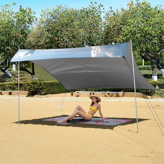 Forest Landscape Pattern Beach Tent Sun Shelter 9.2' x 10.5' Beach Canopy with 4 Sandbags 4 Stability Poles Sand Shovels - Tent Canopy for Beach Camping Fishing Picnics