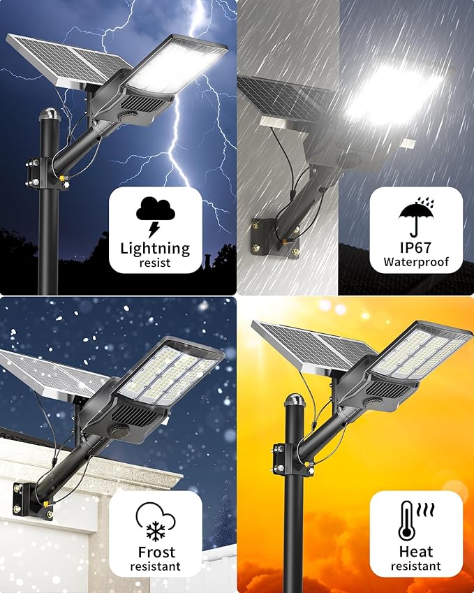 Gefolly Solar Street Lights Outdoor Commercial Parking Lot Light Dusk to Dawn IP67 Waterproof 6500K Security Flood Lights Lamp for Yard Road Basketball Courts (SL-8800W 550000LM)
