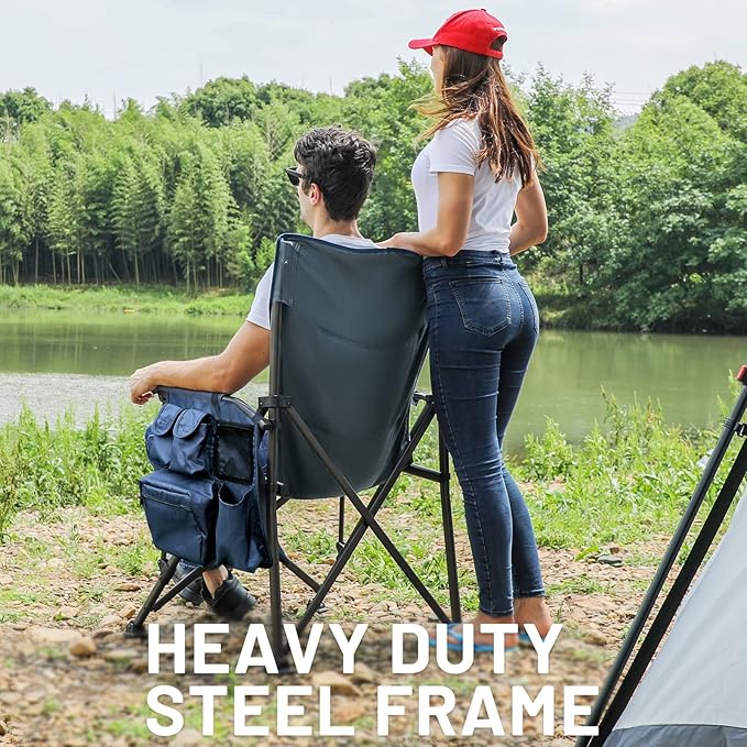 Timber Ridge 500lbs Oversized Folding Camping Chair Heavy Duty Lawn Chair for Adults Portable Collapsible High Back Chair with Cup Holder Side Pocket Cooler Bag for Outdoor Sports Blue