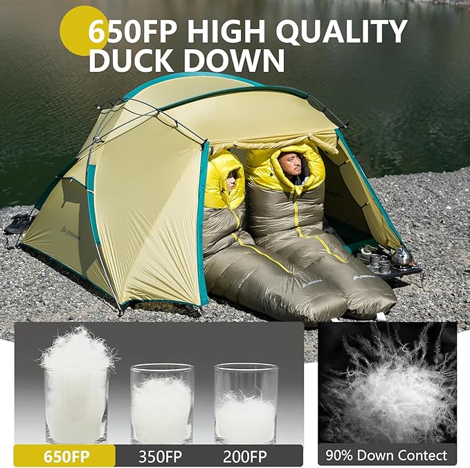 BISINNA Down Mummy Sleeping Bag for Adults 650FP Cold Weather Sleeping Bag 4 Season Compact Sleeping Bag with Compression Sack for Backpacking Camping Outdoor Hiking