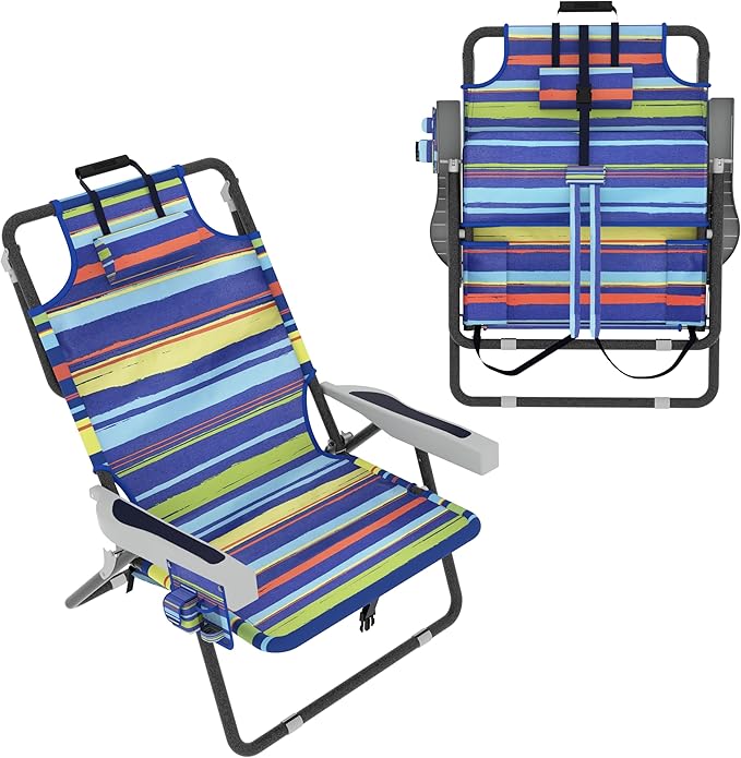Outdoor Beach Foldable Chaise Lounge Chair with Detachable Pillow &amp Pocket Portable Tanning Chair with 5 Position Adjustable Back Beach Pool and Camping Multi Color