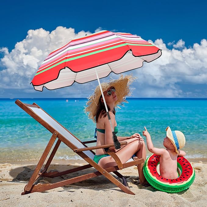 Buryeah 2 Pcs Automatic Chair Umbrella with Universal Clamp 44 UPF 50+ Portable Clamp on Beach Chair Adjustable Wheelchair Umbrella for Outdoor Patio Parasol