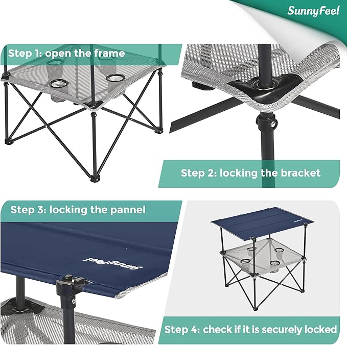 SUNNYFEEL Folding Camping Table- Collapsible Portable Beach Table with 4 Cup Holders &amp Carry Bags Tailgate Table for Outdoor Excursion Picnic Hiking Fishing Travel Parties Blue