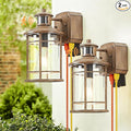 OKELI Upgraded Porch Lights with GFCI Outlet-Motion Sensor &amp Dusk to Dawn Outdoor Light Fixture3 Lighting Modes Waterproof Anti-Rust Faux Wood Grain Outdoor Lights for House Porch Garage (2 Pack