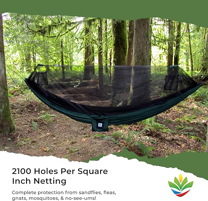 Hammock with Mosquito Net - Fully Reversible Bug Free Hammock Tent Extra Large Sleeping Space Bug Proof Netting &amp Suspension - Change The Way You Camp with Hammock Bliss Quality - No-See-Um No M