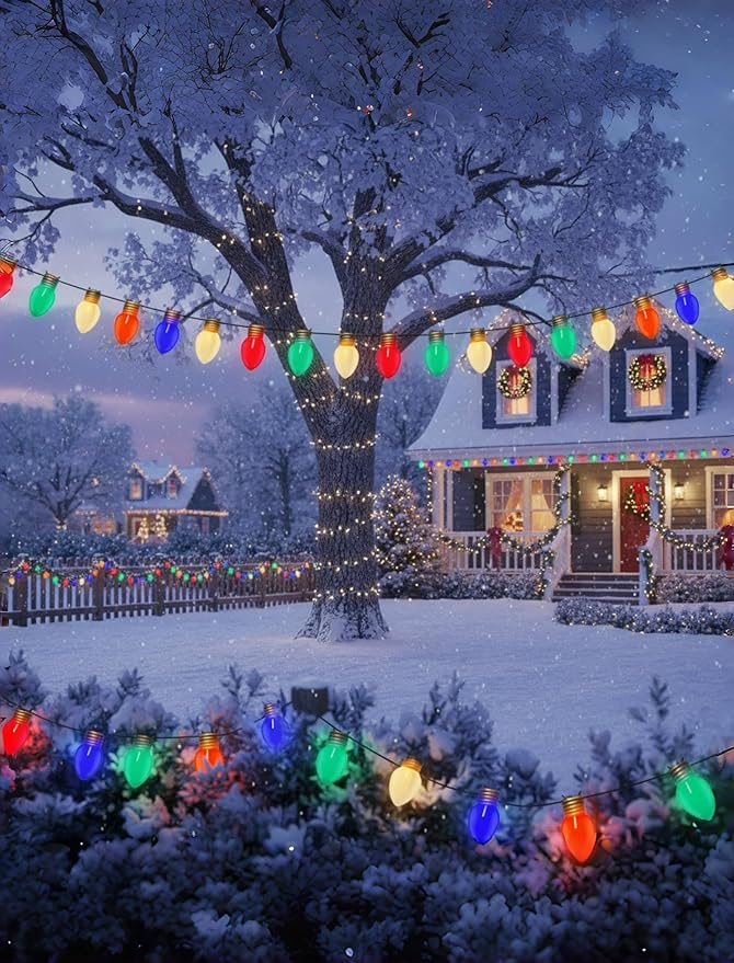 Giant Outdoor Christmas Lights16ft Jumbo Christmas Lights String Lights with 10 Large Multicolored BulbsConnectable Outdoor Decorations Lights for Porch Garden Eave Xmas Trees Roof Decor