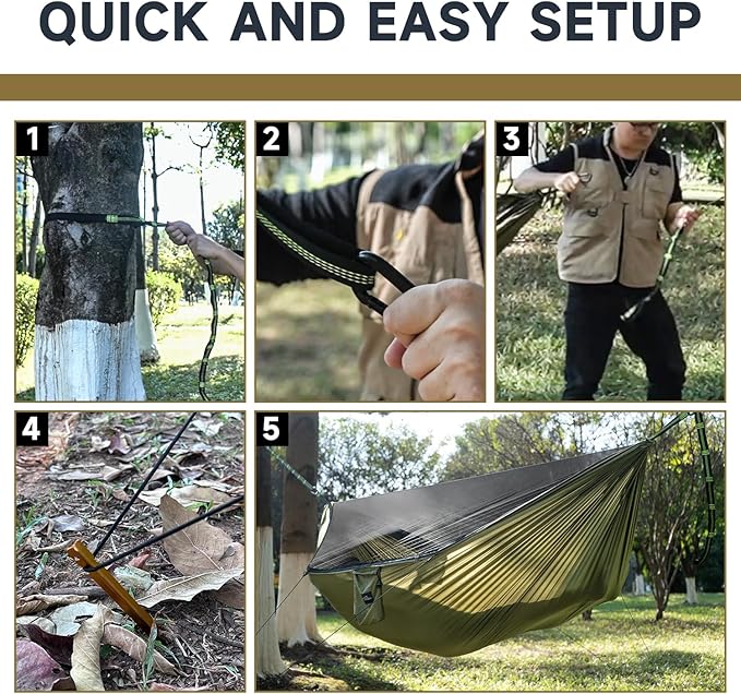 Camping Hammock with Mosquito Net and Ridge Rope Extra Large for 2 Person Lightweight Hanging Hammocks Tree Straps All-in-one Fast Open Hammock for Outside Hiking and Travel