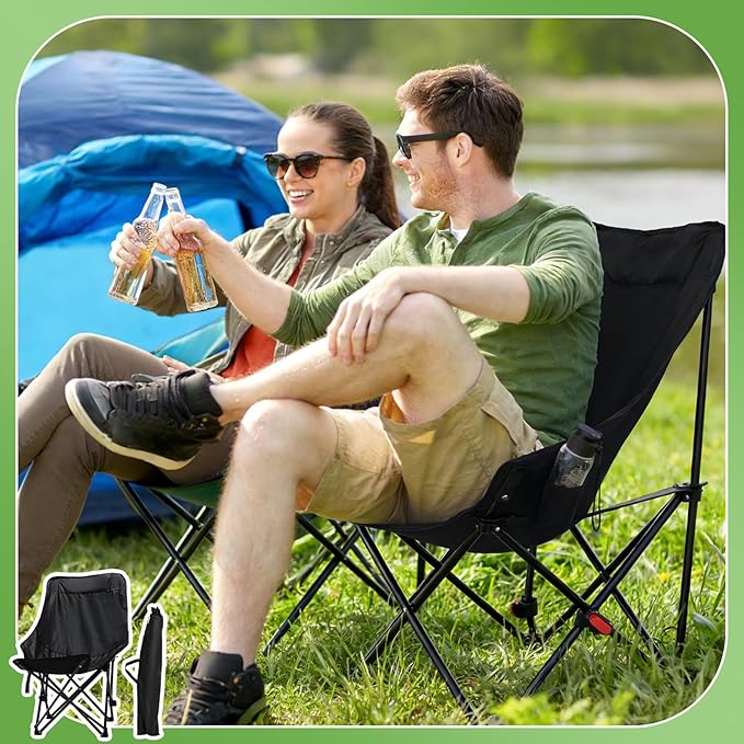Karenhi Reclining Camping Chair with Footrest Portable Hammock Chair with Adjustable 4 Position Backrest Supports 330lbs Foldable Lounge with Storage Bag for Camping Outdoor Patio Black