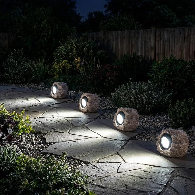 Solar Rock Lights 4 Pack Solar Powered Waterproof LED Spotlights Decorative for Outdoor Garden Pathway Walkway Yard Landscape Patio (Cool White)
