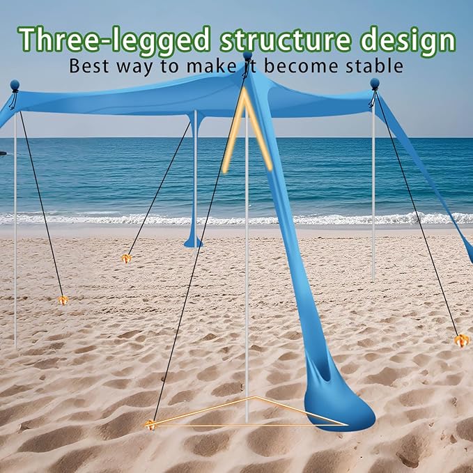 Beach Tent Beach Canopy UPF50+ with Sandbags Sand Shovels Ground Pegs &amp Stability Poles Outdoor Shade Camping Sun Shelter for Camping Trips Fishing Backyard Fun or Picnics