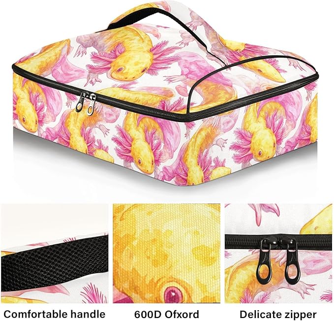 Casserole Carrier Adorable Yellow AxolotlsInsulated Casserole Carrier for Hot or Cold Food Thermal Lunch Tote for Potluck Parties Picnic Beach Fits 9 x 13 Inches Baking Dish