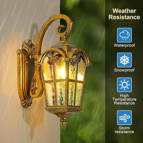 17.1 H Gold Outdoor Wall Lights - Waterproof &amp Anti-Rust Aluminum Porch Light Wall Mount Hammered Exterior Lighting Fixtures Outside Wall Lantern for Patio Doorway Garden 2 Pack