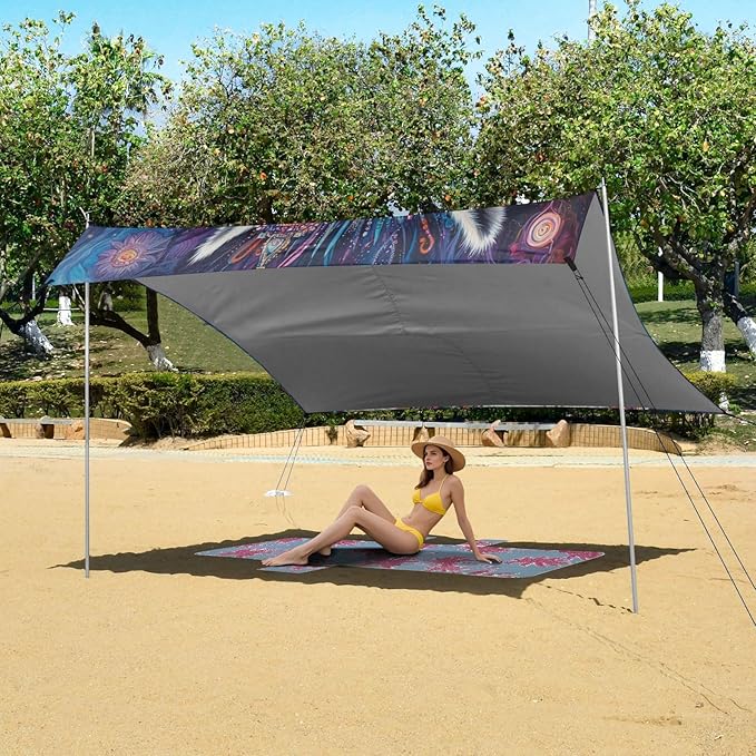 ALAZA Visionary Llama Boho Alpaca Beach Tent Sun Shelter UPF50+ Protection Beach Shade Canopy w/ 4 Sandbags for Outdoor Camping Fishing Backyard Fun Picnic 10x9 ft
