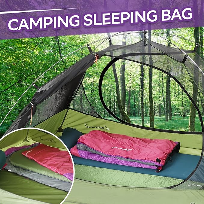 Clostnature Sleeping Bag for Adults and Kids - Lightweight Camping Sleeping Bag for Girls Boys Youths Ultralight Backpacking Sleeping Bag for Cold Weather - Compression Sack Included(Right Zipper)